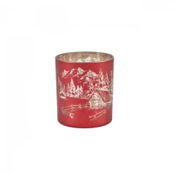 Outlet New Year Christmas Helena Glass Candle Holder, 7cmx7.8cm, Red Candle Holder