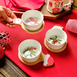 Clearance New Year Christmas 3-Piece Bamboo Santa Claus Snack Bowl, Multi Bowls