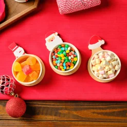 Clearance New Year Christmas 3-Piece Bamboo Santa Claus Snack Bowl, Multi Bowls