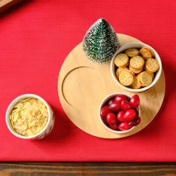 Clearance New Year Christmas 3-Piece Bamboo Santa Claus Snack Bowl, Multi Bowls