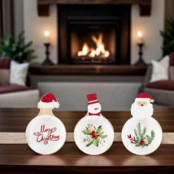 Clearance New Year Christmas 3-Piece Bamboo Santa Claus Snack Bowl, Multi Bowls