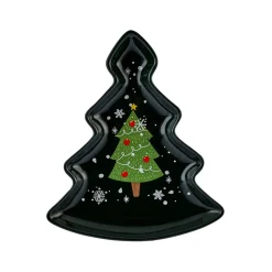 Outlet New Year Christmas New Generation Bone Golden Line Christmas Tree Decorative Plate, 21cm, Black Green Decorative Plates