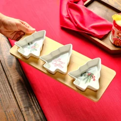 New Year Christmas 3-Piece Bamboo Pine Tree Snack Bowl, Multi Bowls