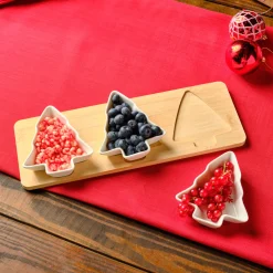 New Year Christmas 3-Piece Bamboo Pine Tree Snack Bowl, Multi Bowls