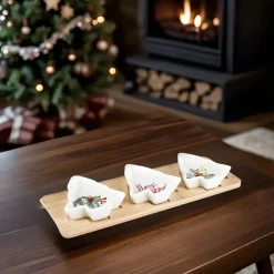 New Year Christmas 3-Piece Bamboo Pine Tree Snack Bowl, Multi Bowls