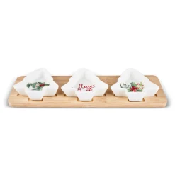 New Year Christmas 3-Piece Bamboo Pine Tree Snack Bowl, Multi Bowls