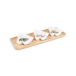 New Year Christmas 3-Piece Bamboo Pine Tree Snack Bowl, Multi Bowls