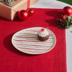 Best New Year Christmas Butcher's Broom Green Dot Side Plate, 20,5cm, Multi Side Plates