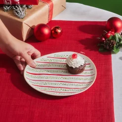 Best New Year Christmas Butcher's Broom Green Dot Side Plate, 20,5cm, Multi Side Plates
