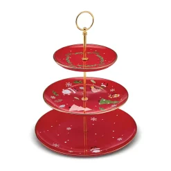 New New Year Christmas New Generation Bone Golden Line 3-Tier Cake Stand, Red Multi Serving Platters