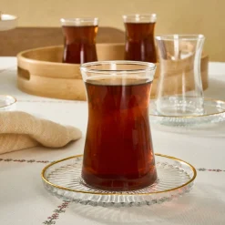 Clearance Nilufer 12-Piece Turkish Tea Set for 6 People, Transparent Turkish Tea Sets