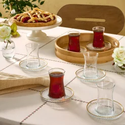 Clearance Nilufer 12-Piece Turkish Tea Set for 6 People, Transparent Turkish Tea Sets