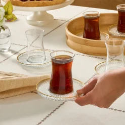 Clearance Nilufer 12-Piece Turkish Tea Set for 6 People, Transparent Turkish Tea Sets