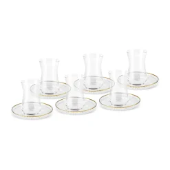 Clearance Nilufer 12-Piece Turkish Tea Set for 6 People, Transparent Turkish Tea Sets
