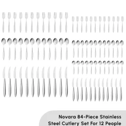 Novara 84-Piece Stainless Steel Cutlery Set for 12 People Cutlery Sets