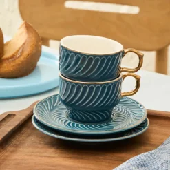 Discount Olympian 12-Piece Porcelain Turkish Coffee Cup Set for 6 People, 90ml, Blue Espresso & Turkish Coffee Cup Sets