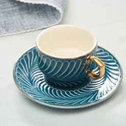Discount Olympian 12-Piece Porcelain Turkish Coffee Cup Set for 6 People, 90ml, Blue Espresso & Turkish Coffee Cup Sets