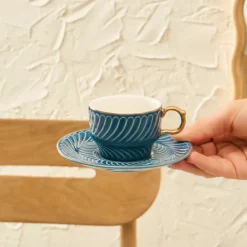 Discount Olympian 12-Piece Porcelain Turkish Coffee Cup Set for 6 People, 90ml, Blue Espresso & Turkish Coffee Cup Sets