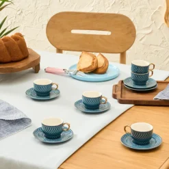 Discount Olympian 12-Piece Porcelain Turkish Coffee Cup Set for 6 People, 90ml, Blue Espresso & Turkish Coffee Cup Sets