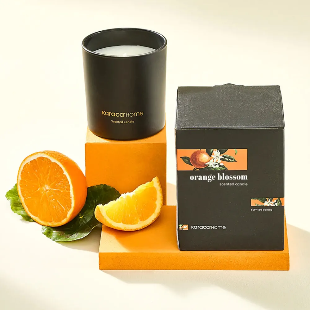 Sale Orange Blossom Candle and Candlestick, Black Candle Holder|Candles