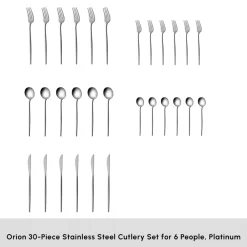 Online Orion 30-Piece Stainless Steel Cutlery Set for 6 People, Platinum Cutlery Sets