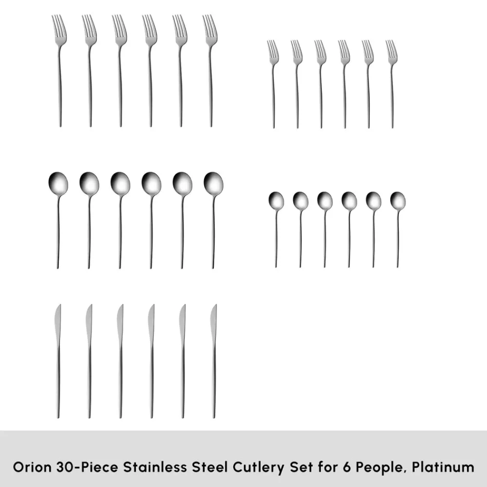 Online Orion 30-Piece Stainless Steel Cutlery Set for 6 People, Platinum Cutlery Sets