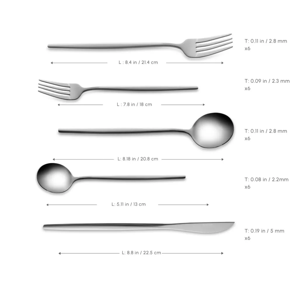 Online Orion 30-Piece Stainless Steel Cutlery Set for 6 People, Platinum Cutlery Sets