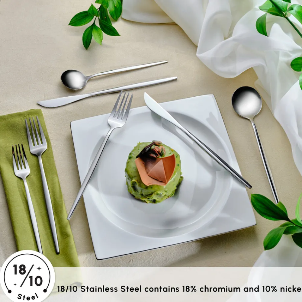 Online Orion 30-Piece Stainless Steel Cutlery Set for 6 People, Platinum Cutlery Sets