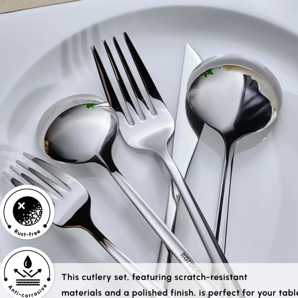 Online Orion 30-Piece Stainless Steel Cutlery Set for 6 People, Platinum Cutlery Sets