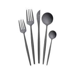 Hot Orion 30-Piece Stainless Steel Cutlery Set for 6 People, Shiny Black Cutlery Sets