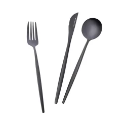 Hot Orion 30-Piece Stainless Steel Cutlery Set for 6 People, Shiny Black Cutlery Sets