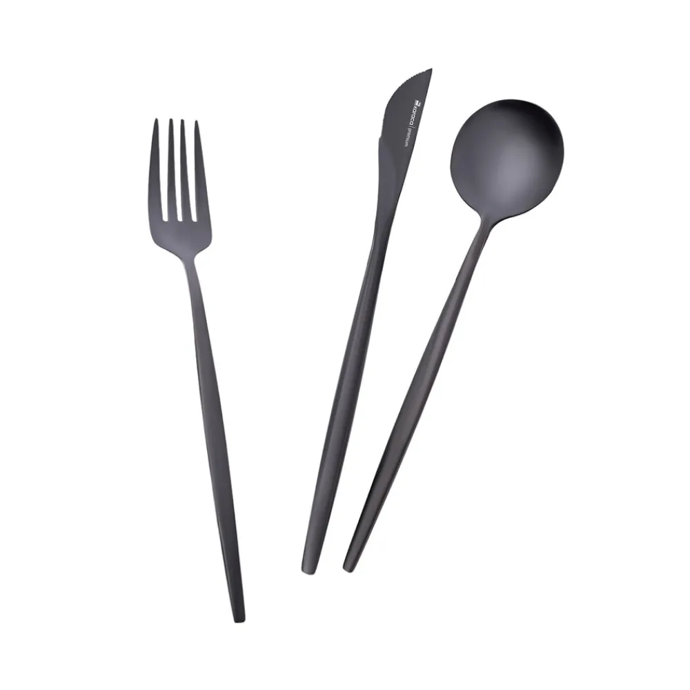 Hot Orion 30-Piece Stainless Steel Cutlery Set for 6 People, Shiny Black Cutlery Sets