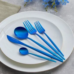 Clearance Orion 30-Piece Stainless Steel Cutlery Set for 6 People, Blue Cutlery Sets