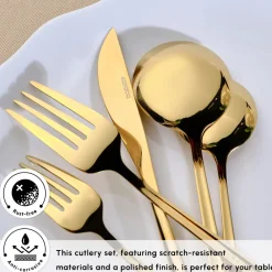 Clearance Orion 30-Piece Stainless Steel Cutlery Set for 6 People, Shiny Gold Cutlery Sets