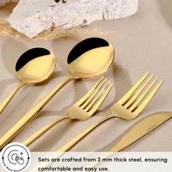 Clearance Orion 30-Piece Stainless Steel Cutlery Set for 6 People, Shiny Gold Cutlery Sets