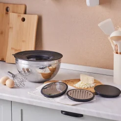 Clearance Parle Stainless Steel Mixing Bowl Set with Graters, 4.6L, Grey Mixing Bowls