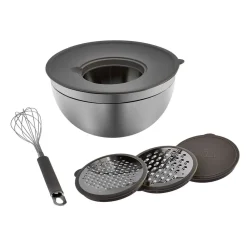 Clearance Parle Stainless Steel Mixing Bowl Set with Graters, 4.6L, Grey Mixing Bowls
