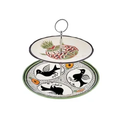 Sale Paye Seljuk Collection Porcelain 2-Tier Cake Stand, 17cm, Green Multi Serving Platters