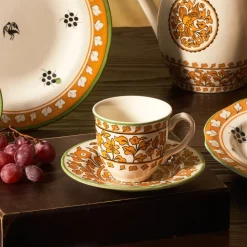 Paye Seljuk Collection 4 Piece Porcelain Tea Cup and Saucer Set for 2 People, 200ml, Multi Tea Set