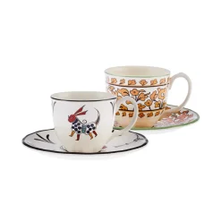 Paye Seljuk Collection 4 Piece Porcelain Tea Cup and Saucer Set for 2 People, 200ml, Multi Tea Set