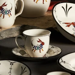 Paye Seljuk Collection 4 Piece Porcelain Tea Cup and Saucer Set for 2 People, 200ml, Multi Tea Set