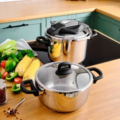 Online Perfect 2-Piece Stainless Steel Induction Pressure Cooker Set, 4L+6L, Black Silver Induction Cookware|Pressure Cooker