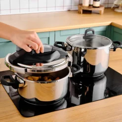 Online Perfect 2-Piece Stainless Steel Induction Pressure Cooker Set, 4L+6L, Black Silver Induction Cookware|Pressure Cooker