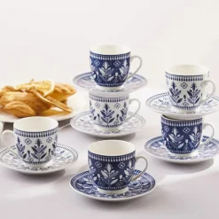 Discount Peyker 12-Piece Bone China Espresso Turkish Coffee Cup for 6 People, 85ml, Blue Espresso & Turkish Coffee Cup Sets