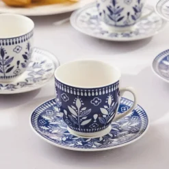Discount Peyker 12-Piece Bone China Espresso Turkish Coffee Cup for 6 People, 85ml, Blue Espresso & Turkish Coffee Cup Sets