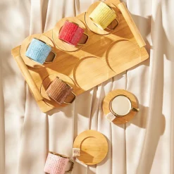 New 12-Piece Bone China Espresso Turkish Coffee Cup Set with Bamboo Tray for 6 People, 90ml, Gold Multi Espresso & Turkish Coffee Cup Sets