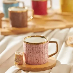 New 12-Piece Bone China Espresso Turkish Coffee Cup Set with Bamboo Tray for 6 People, 90ml, Gold Multi Espresso & Turkish Coffee Cup Sets