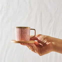 New 12-Piece Bone China Espresso Turkish Coffee Cup Set with Bamboo Tray for 6 People, 90ml, Gold Multi Espresso & Turkish Coffee Cup Sets