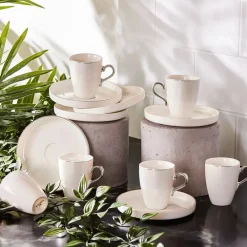 Sale Pippo 12 Piece Porcelain Espresso Turkish Coffee Cup Set for 6 People, 75ml, White Silver Espresso & Turkish Coffee Cup Sets