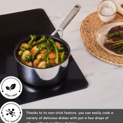 Clearance Plasma Steel 3Ply Non-Stick Sauce Pan, 18cm, Silver Pans